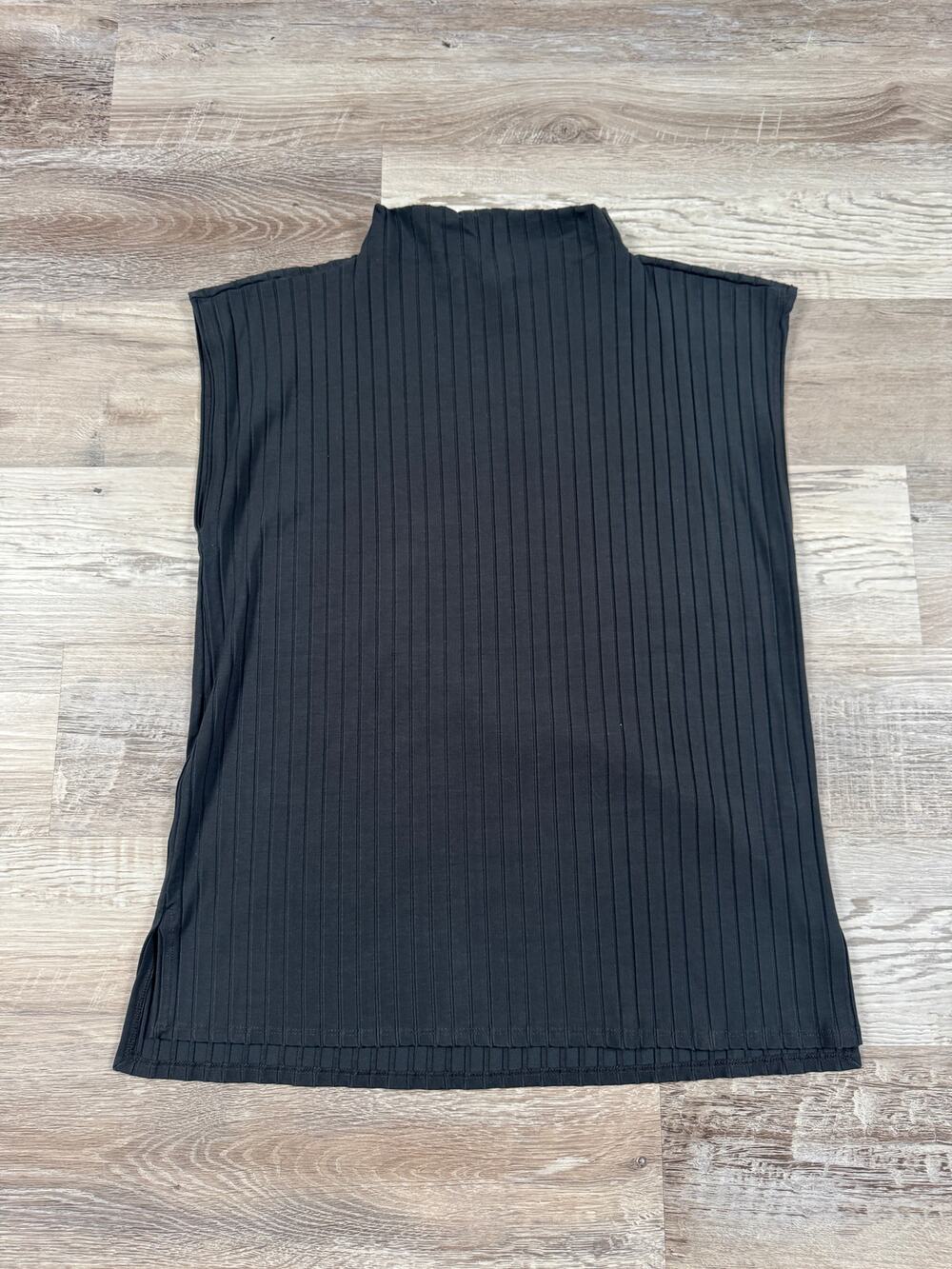 Eileen Fisher Gray Ribbed Mock Neck Sleeveless Tunic Top Minimalist Side Slit L